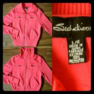 Coral zip up sweater
